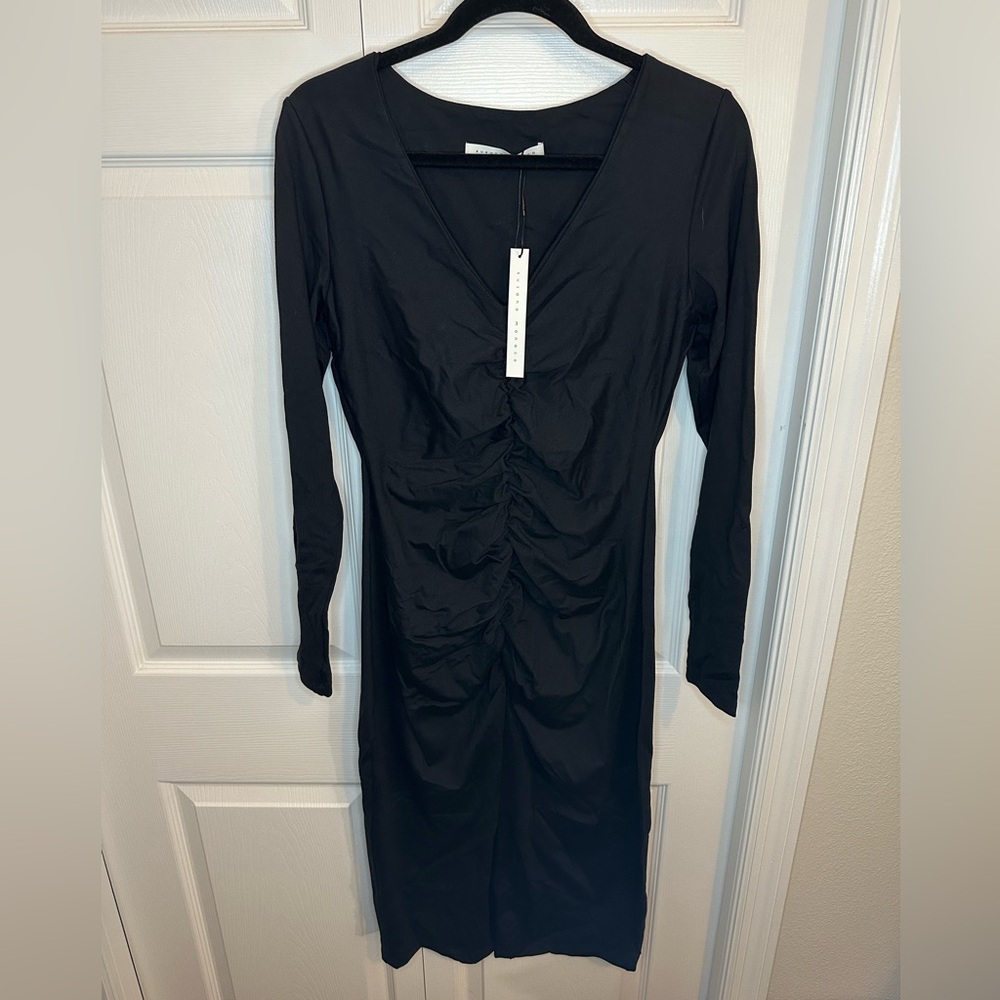NWT Susana Monaco Black Ruched Long Sleeve Midi Dress sz.XL